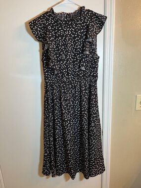 SHEIN Black Midi Dress with White Heart Print